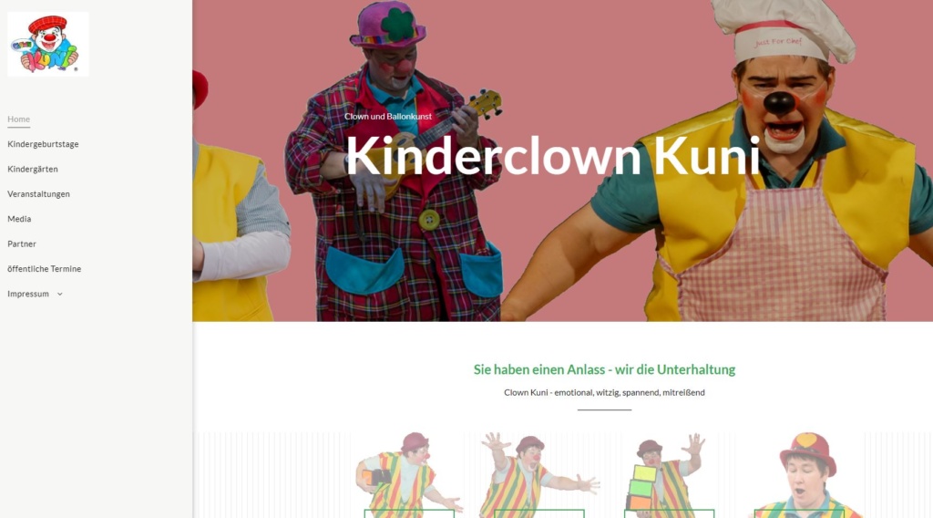 Screenshot der Startseite von Clown Kuni